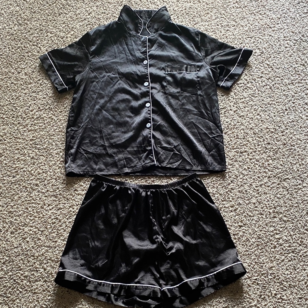 Black Satin Pajama Set